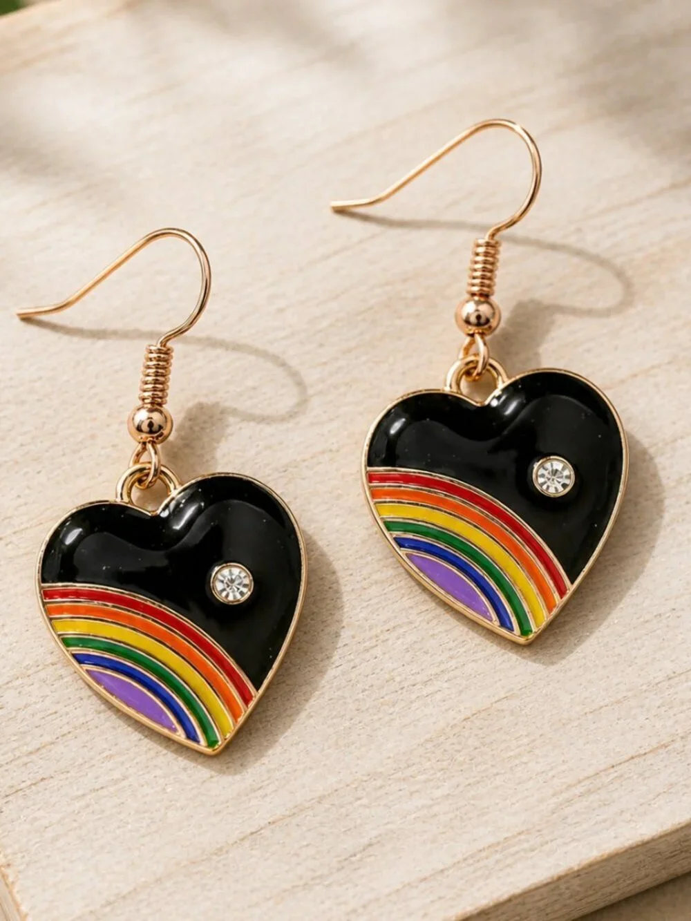 Rainbow Heart Enamel Drop Earrings | Handmade - Picture 2 of 5